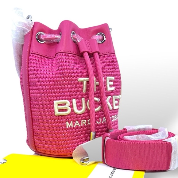 Marc Jacobs “The Bucket” Woven w/Leather Trim Bright Pink - Picture 3 of 9